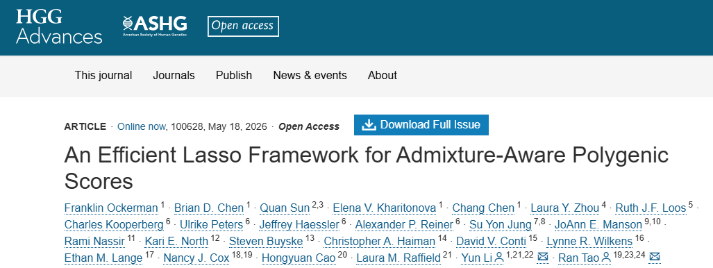 HGGAdvances's tweet photo. 🧬New from Ockerman et al!
📄An Efficient Lasso Framework for Admixture-Aware Polygenic Scores
🖥️ https://t.co/tKSmX5jvBI
👉 https://t.co/034onPm8aN https://t.co/mbAU3PLwD3