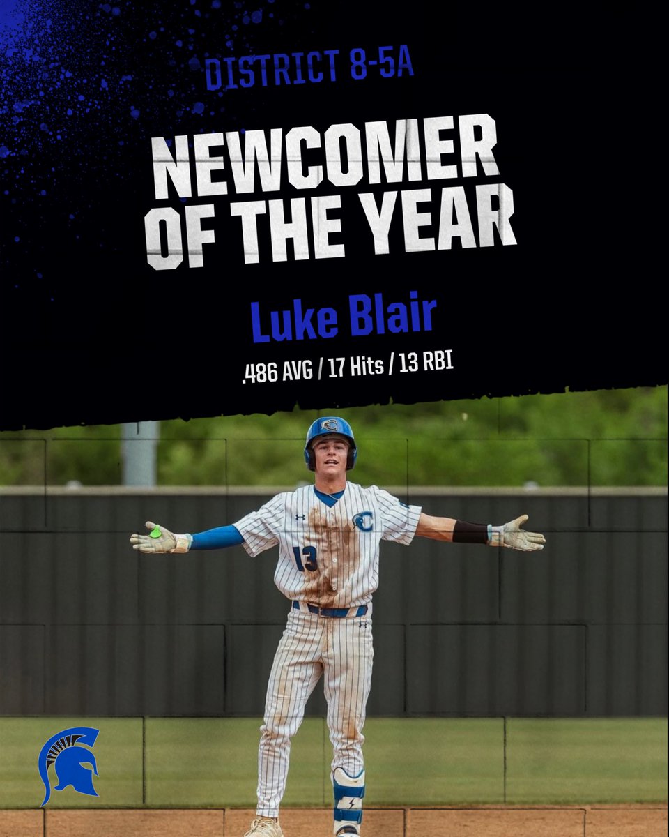 CHSSPARTANBASE1's tweet photo. Congratulations to Sophomore 3rd Baseman Luke Blair for being voted as District 8-5A NEWCOMER OF THE YEAR ⚾️

@BurlesonSports https://t.co/XuM9f6MJ0o