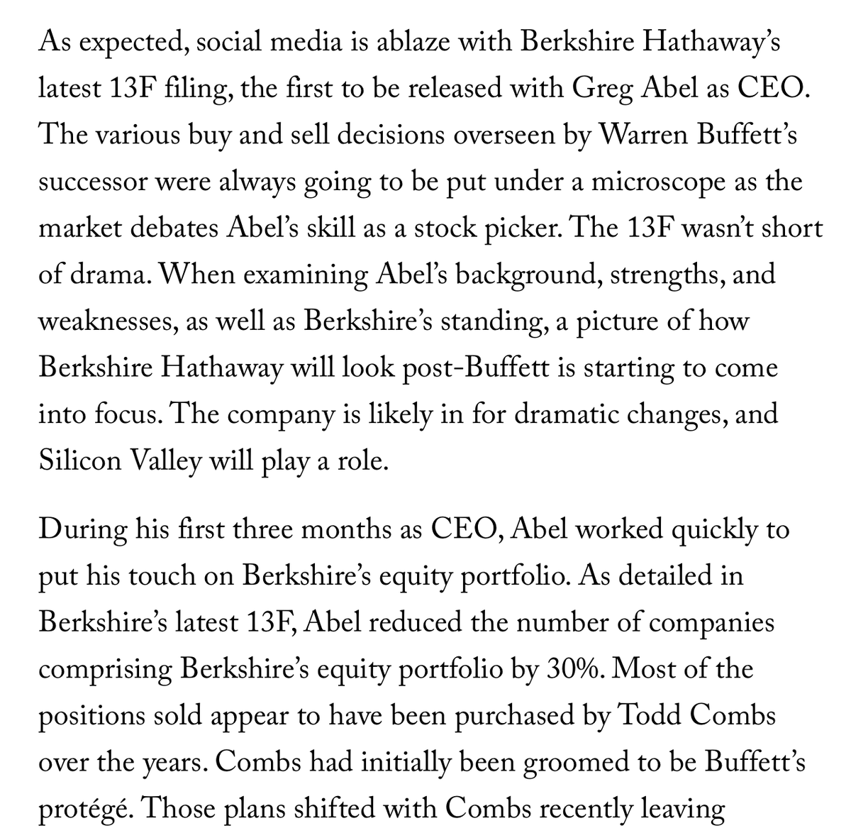 InsideOrchard's tweet photo. NEW Essay / Podcast Episode:

Berkshire Hathaway Will Embrace Tech

https://t.co/H85Ugdt2hC

When examining Abel’s background, strengths, and weaknesses, as well as Berkshire’s standing, a picture of how Berkshire Hathaway will look post-Buffett is starting to come into focus. https://t.co/FdhosR8Q9K