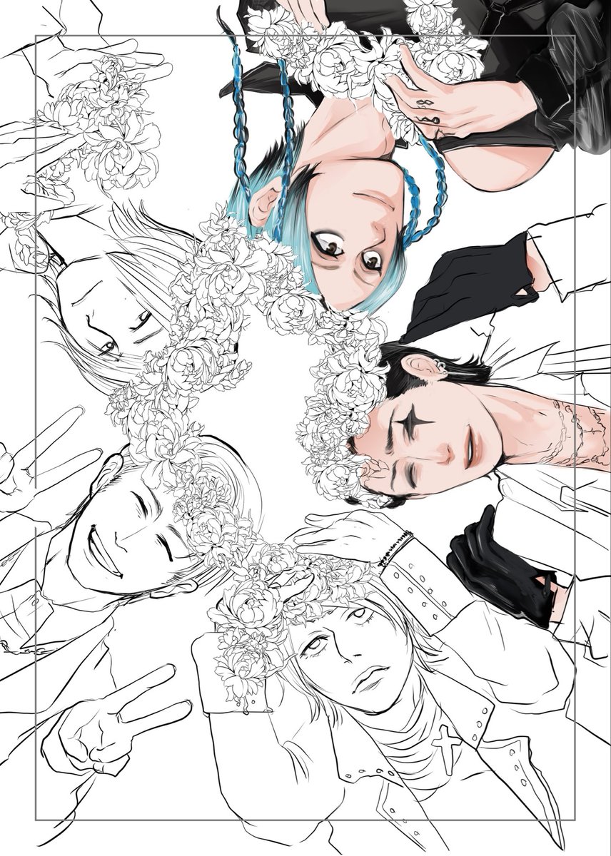 pie_07kame's tweet photo. わたしも流れに乗って。
合同本に寄稿させていただいたイラストです。
PIERROTがなければ新しい友人をえることも、今、傷を超えて再び5人の手を取ることもなかったと思います。新しい彩りを持って迎えにきてくれてありがとう、またいつか。 https://t.co/EsLm8s9whV