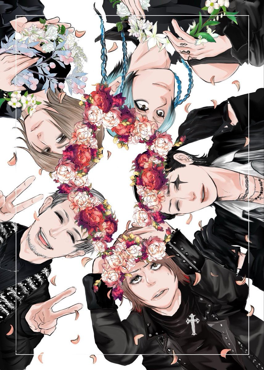 pie_07kame's tweet photo. わたしも流れに乗って。
合同本に寄稿させていただいたイラストです。
PIERROTがなければ新しい友人をえることも、今、傷を超えて再び5人の手を取ることもなかったと思います。新しい彩りを持って迎えにきてくれてありがとう、またいつか。 https://t.co/EsLm8s9whV