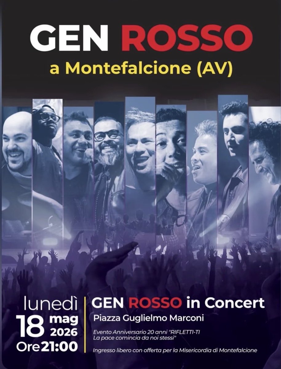 GenRosso's tweet photo. Eternet celebra 20 anni con il Gen Rosso: a Montefalcione concerto gratuito tra tecnologia e pace https://t.co/NxK6d68jgR via @Irpinianews.it
#genrosso https://t.co/Mb0S5jgyGB