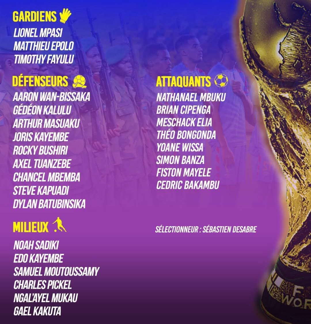FrankMwaka's tweet photo. Très déçu par cette liste. Je croyais qu’il y aurait de nouveaux joueurs pour renforcer l’équipe, mais malheureusement ils ne sont pas venus. Cette équipe a déjà été incapable d’atteindre les quarts de finale à la Coupe d’Afrique… imagine à la Coupe du monde 🤦‍♂️. Si j’avais su qu’il n’y aurait aucun renfort pour la Coupe du monde, je n’aurais pas prévu ce voyage des USA afin d’éviter d’être témoin de l’humiliation. Malheureusement, il est déjà trop tard pour moi. 
 plus de la moitié de l'effectif ne bénéficie pas d'un temps de jeu suffisant au sein de leurs clubs respectifs.