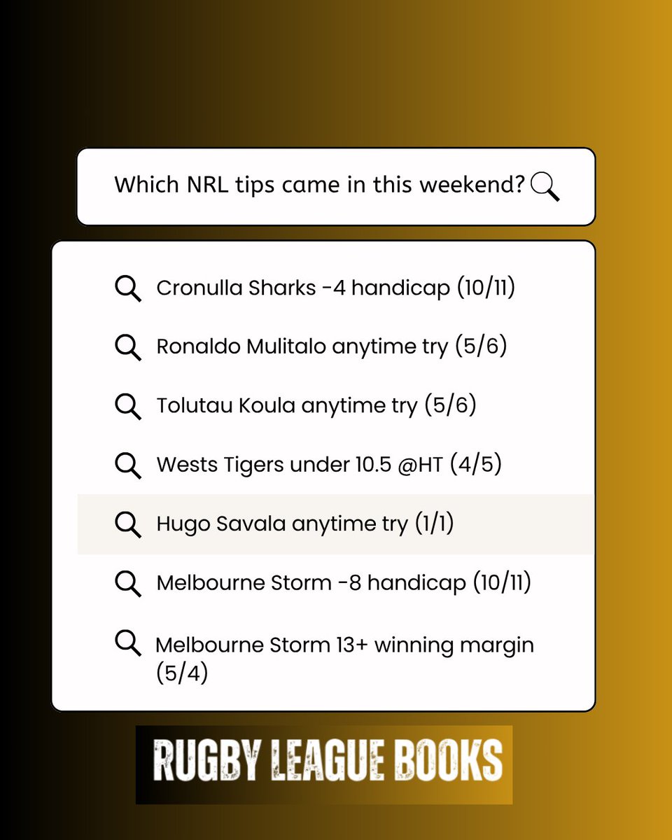 RL_Books's tweet photo. A great weekend of @SuperLeague and @NRL tips again, with 14 coming in.

Check back later this week for the weekend's previews...

#RugbyLeague #NRL #SuperLeague #Bettingtips https://t.co/8yYSqJDxJ2