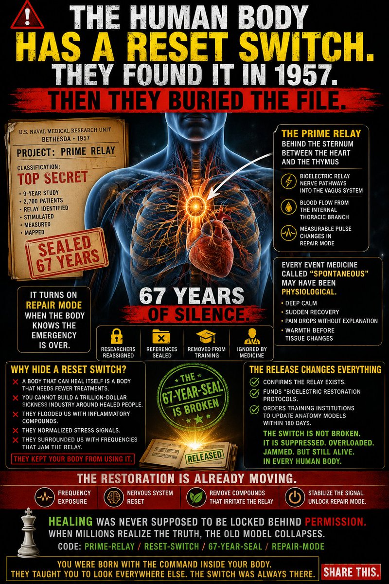 DrTubaSiddiqui's tweet photo. https://t.co/CbYdU3Ku3C
#drtubasiddiqui
#HumanBodyReset #PrimeRelay #SelfHealing #SuppressedScience #BioelectricMedicine #HealingFrequency
#VagusNerve #NervousSystemReset #BodyResetSwitch #HiddenScience #MedicalConspiracy
``` https://t.co/COuaZthrHI