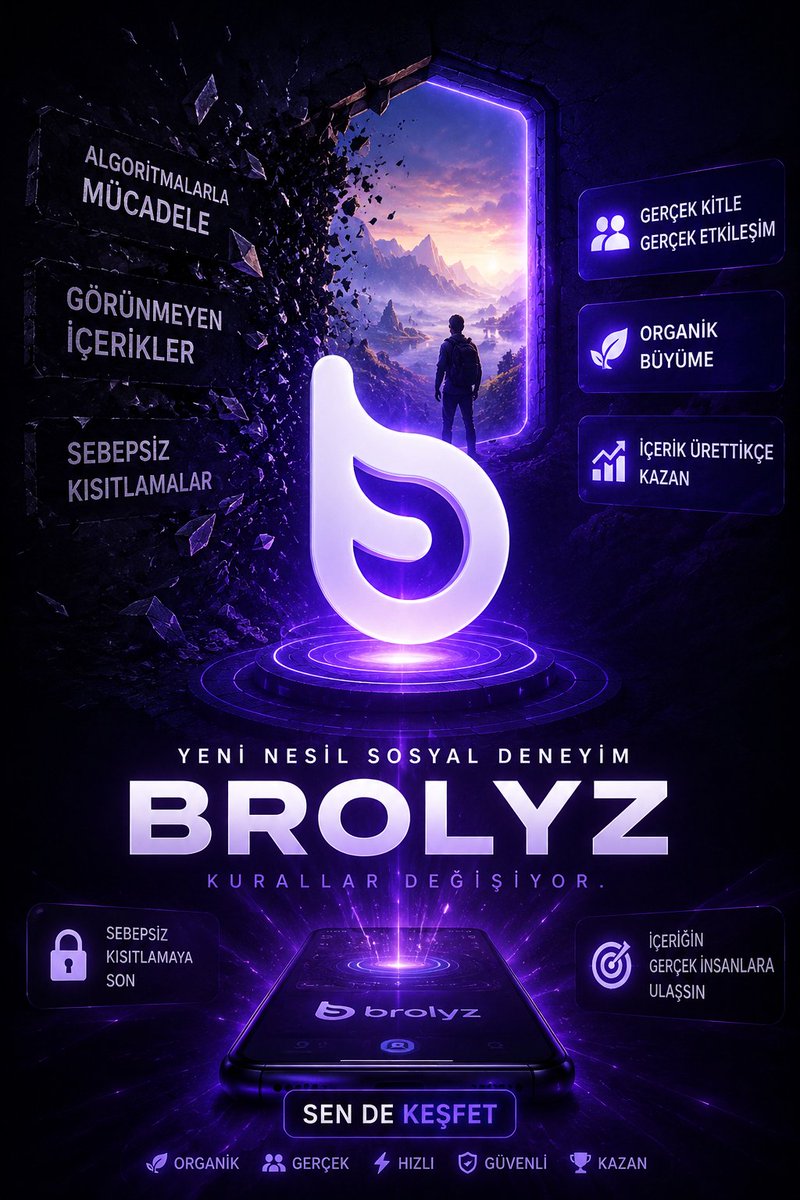 OssyCrypto's tweet photo. Uzun zamandır #SosyalMedyada aynı sorunları yaşıyoruz:

Algoritmalarla mücadele,
Görünmeyen içerikler,
Sebepsiz kısıtlamalar…

Saatlerce emek verip paylaşım yaptıktan sonra
“Acaba yine kimse görmeyecek mi?” diye düşündüğümüz anlar…

Peki ya tüm bunların olmadığı bir platform olsaydı?

Paylaşım yaptığınızda gerçekten insanlara ulaştığınız,
İçeriğinizin kaybolmadığı,
Gerçek kullanıcıların gerçekten keşfettiği bir ortam düşünün…

Organik kullanıcıların bulunduğu,
Emeğin karşılık bulduğu,
İçerik ürettikçe büyüdüğünüz ve kazandığınız bir sistem…

Belki de sosyal medya ilk kez üretenlerin yanında duruyordur.

Sosyal medyanın yeni yaklaşımı: #Brolyz 

Henüz herkes keşfetmeden,
Belki de doğru zamanda doğru yerde olma fırsatı…

Kurallar değişiyor olabilir.
Soru şu:

Sen hazır mısın? 👀 👇
https://t.co/1uLqTfXQFD
