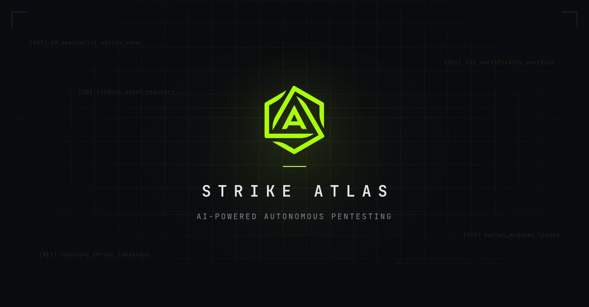Strike_Atlas's tweet photo. #StrikeAtlas is live.

Strike Atlas runs autonomous pentesting operations using 60+ specialist AI agents across black-box and white-box testing.

To mark the launch, we’re offering your first Strike Atlas scan for free.
https://t.co/a98g5t8Rrm https://t.co/UqjCOkbcLY
