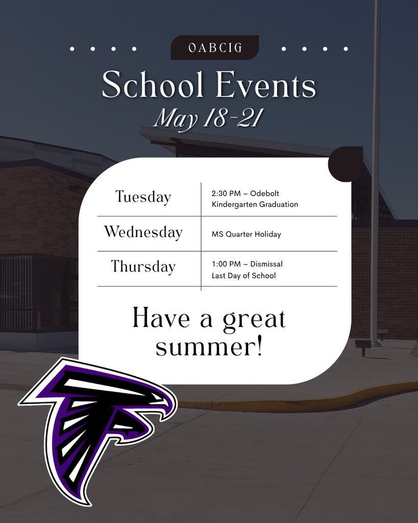 OABCIG's tweet photo. Our final week of school is packed with activities! Here are some additional events happening across the district. https://t.co/D0mLGdEgDJ