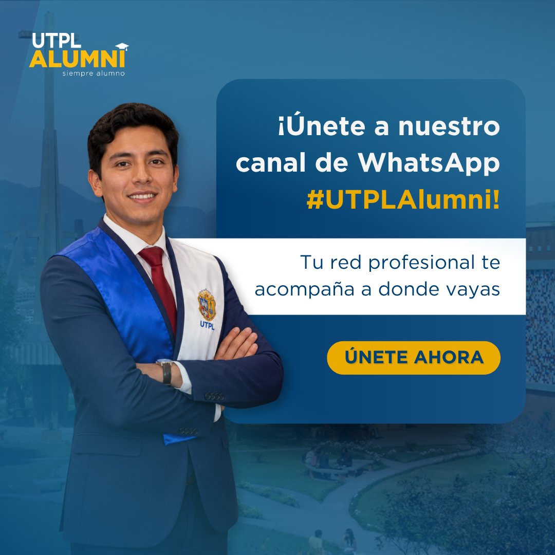 UTPLAlumni's tweet photo. ¡Únete al canal oficial de WhatsApp de UTPL Alumni! 📱✨

Recibe de forma directa oportunidades laborales, contactos e información estratégica que impulsan tu carrera. Todo a un solo mensaje de distancia.

¡Únete al canal aquí y sigamos conectados! 👇
🔗https://t.co/nPrdXdr0K6 https://t.co/14ku9AZ9Fz