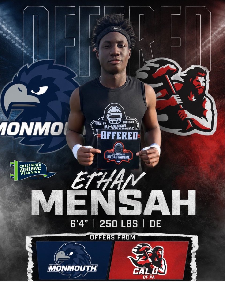 CoachCregger's tweet photo. Congrats to @AFL_YorkPA CAP Athlete  @emensahx on earning offers to @MUHawksFB and @VulcanFootball 

The 2027 6’4 250lbs DE now holds offers to Monmouth, Stony Brook, West Liberty, and Cal of Pa

#OneGoal https://t.co/pA2qMITz5f