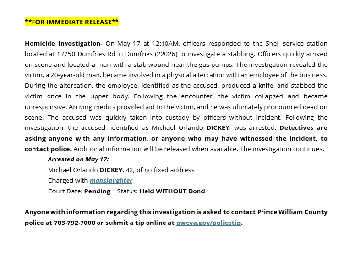 Prince William County Police Department tweet media