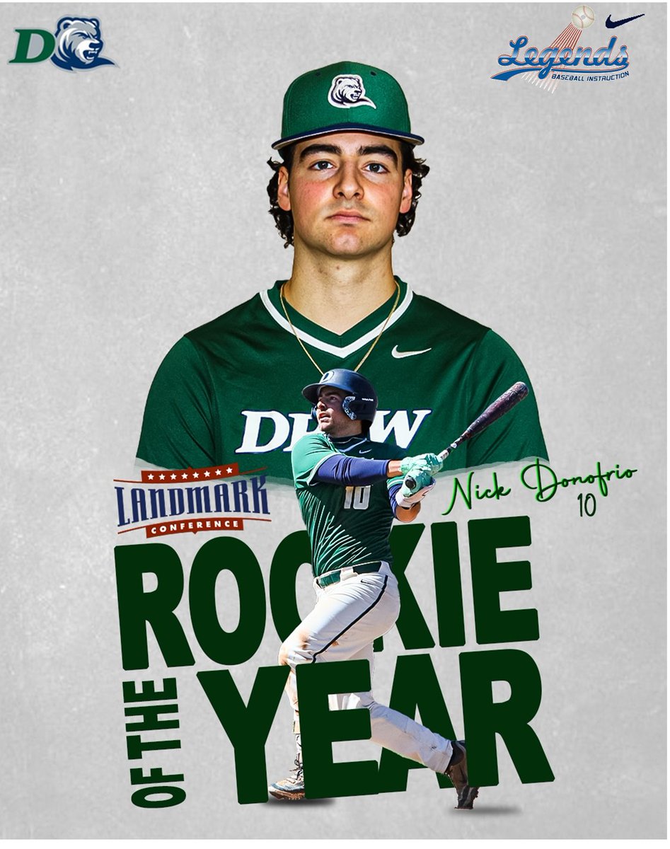 LegendsBasebal4's tweet photo. 👋CONGRATULATIONS NICK DONOFRIO!  Drew University freshman catcher Nick Donofrio has been named Landmark Conference Rookie of the Year!  The Pascack Valley product made history as the first-ever Rookie of the Year in Drew program history — absolutely dominating in his first collegiate season.  Nick will be joining the Legends this summer🌞 in the ACBL — can’t wait to see him in Legends⚾️ blue!   Huge honor, Nick! LGL!   #LegendsBaseball #RookieOfTheYear #DrewRangers
@ACBLBaseball @DrewUBaseball @NCAABaseball @NACSBbaseball