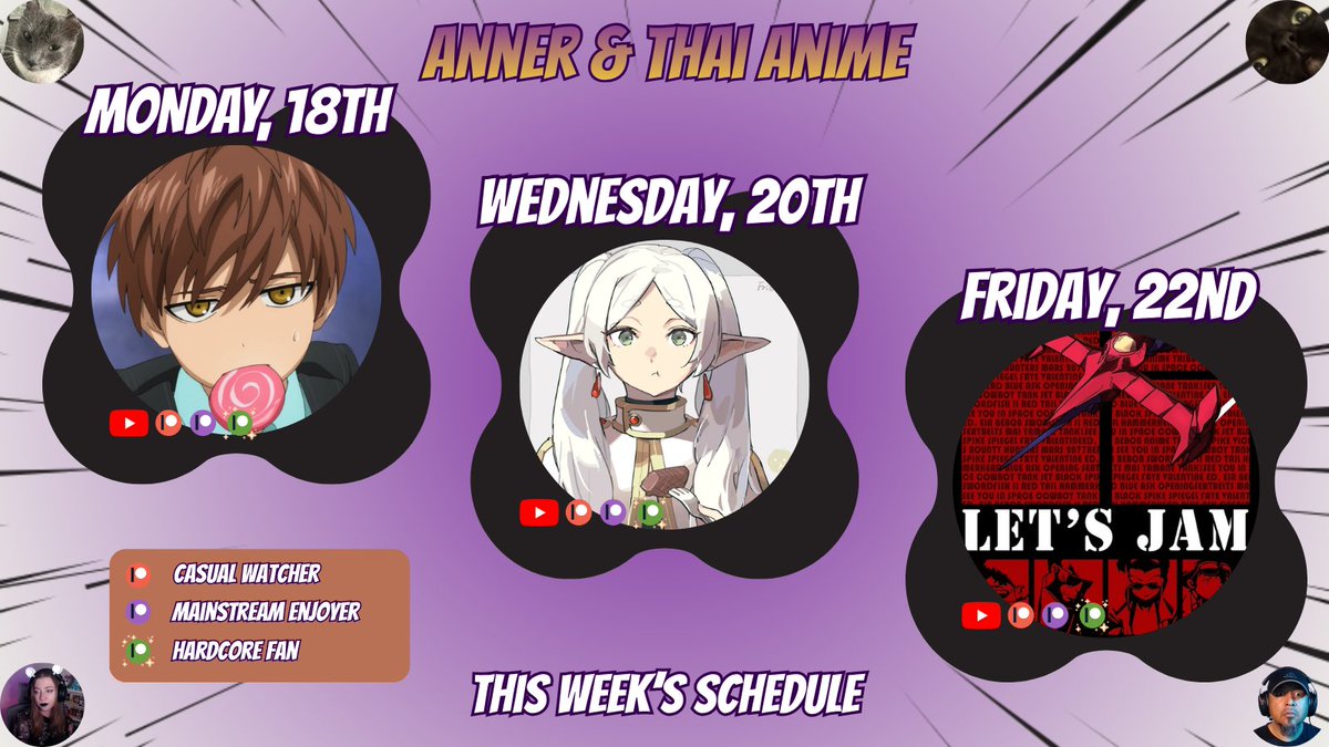 AnnerThaiAnime's tweet photo. Hello Friends!

We hope you had a great week. Did you enjoy some anime? I know I did. Here's what's on the menu for us this week. We're getting close to wrapping on One Punch and we can't wait to get into another show with you all. See you on the other side! https://t.co/H5kWFM04Io
