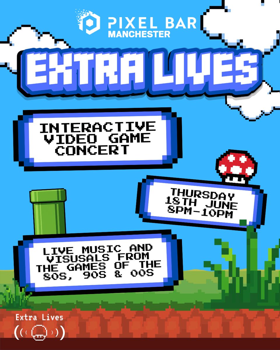 PixelBars's tweet photo. Manchester! We are super excited to announce that @extralivesmusic are coming to Pixel Bar! 

Join us on 18th June for a night of nostalgia, where interactive retro gaming meets live music! 🎶 https://t.co/a5vENckup7