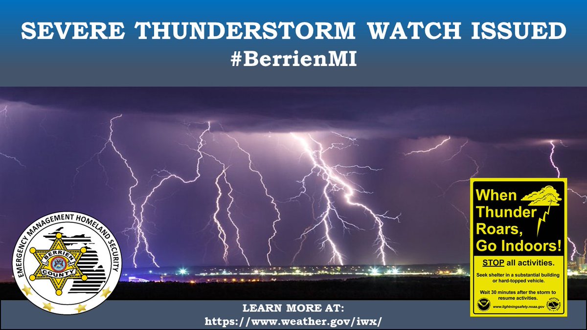 BCEMHSD's tweet photo. A Severe Thunderstorm Watch has been issued for #BerrienMI.  Learn more at https://t.co/Zl1zfePxSY https://t.co/3ZtalnIQKf https://t.co/tpgqlAxfvh