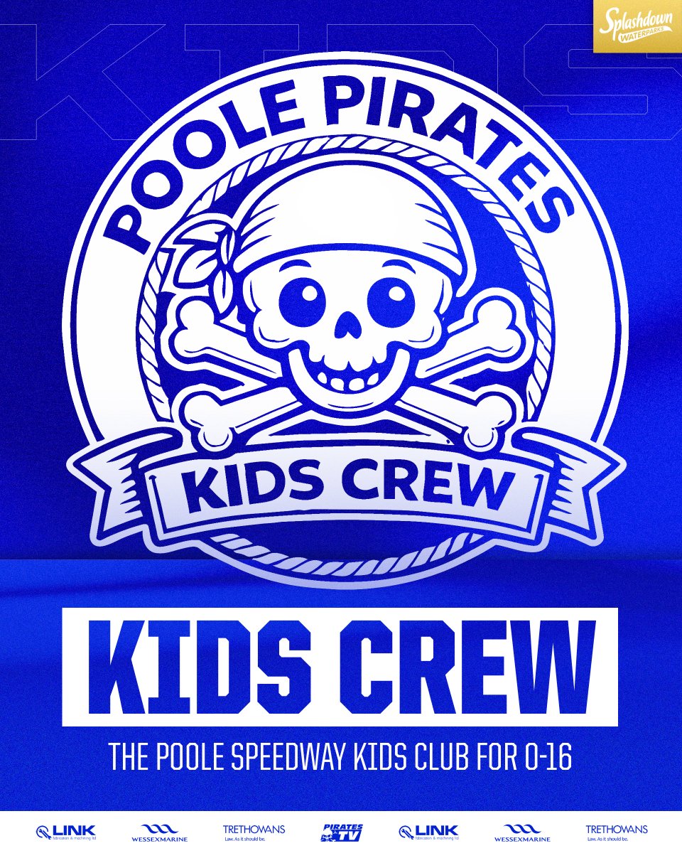 poolespeedway's tweet photo. 🏴‍☠️ KIDS CREW LAUNCHES THIS WEDNESDAY

🎉 Big night for our young Pirates

👕 T-shirt, membership card, team photo, pen, mascot ballot entry, weekly activity sheet and more to come!

🏁 PLUS a Kids Race during the interval for ages 0-16

📦 Already signed up? Collect your pack THIS WEDNESDAY from the Kids Crew area in the West Grandstand

✍️ Sign up now 👉 https://t.co/LP4qNX2vIv

🏴‍☠️ #PiratePride