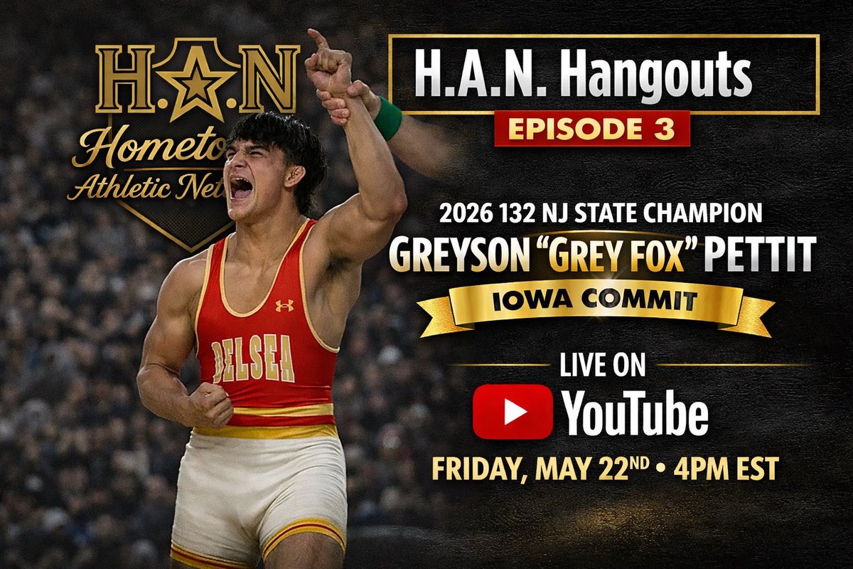 HANBroadcasts's tweet photo. One of the greatest New Jersey High School Wrestling stories of all time 

Hear from Delsea Senior Wrestler Greyson Pettit on what sparked his legendary run from 21 seed to 2026 NJ High State Champ and Iowa commitment

Live on H.A.N. YouTube Friday, May 22nd 4 PM EST 🔗 https://t.co/rJPRWLMjaJ
