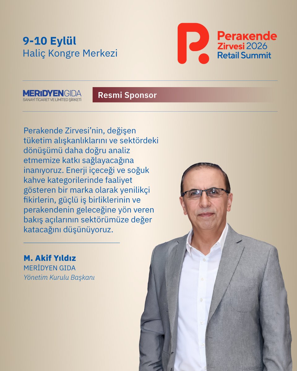 PerakendeTR's tweet photo. Perakende Zirvesi 2026 Resmi Sponsoru Meridyen Gıda Yönetim Kurulu Başkanı M. Akif Yıldız'a değerli görüşlerinden dolayı teşekkür ederiz.
#PerakendeZirvesi #PerakendeZirvesi2026 https://t.co/nbBwfSTK6S