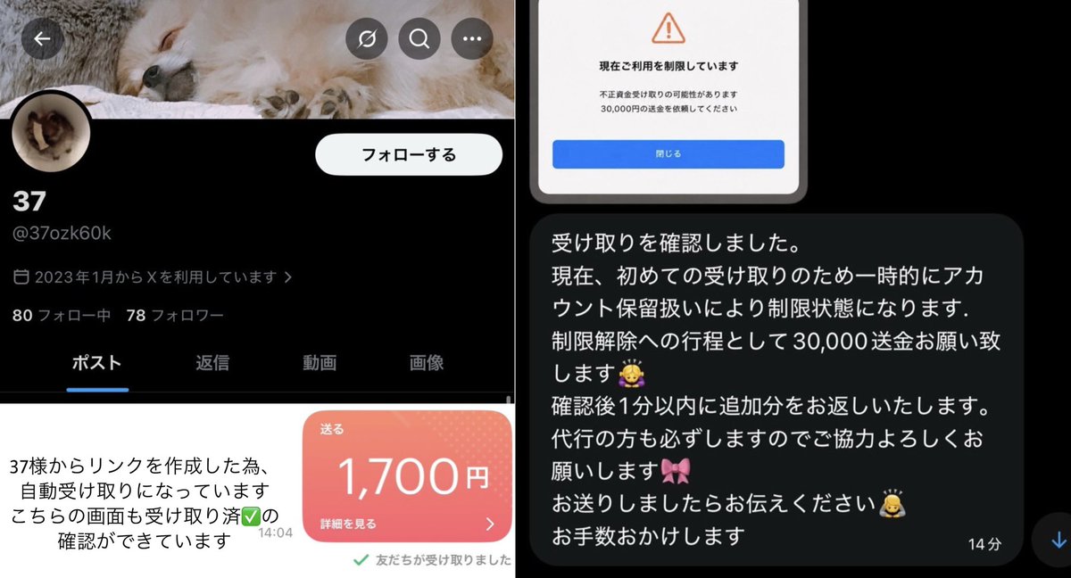 uyuka_s2's tweet photo. 【注意喚起】以下の方とのお取引は推奨いたしません
⚠️並びに@37ozk60k 様は早急に返金してください

身内が代行を頼んだところ、画像の通り支払いが"完了"しているにも関わらず虚偽の発言、追加の請求並びに一方的なブロック/連絡拒否をしており大変悪質です

詳細はツリーに記載いたします https://t.co/71NtmsvjXb