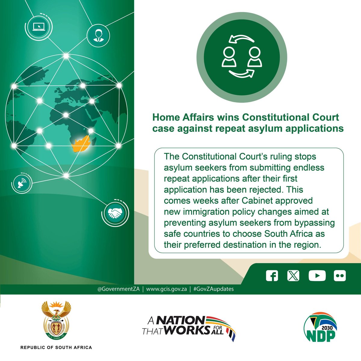 GCIS_ECape's tweet photo. Home Affairs wins constitutional court case against repeat asylum applications.
#govzaupdatesec #30YearsOfDemocracy @SADHomeAffairs https://t.co/tCCLPNpipq