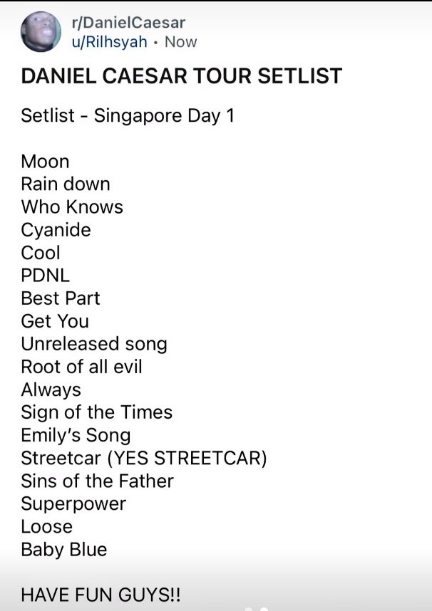 wllbright's tweet photo. setlist nya daniel di sg semoga di indo sama! cuma kureng toronto doang ini😭 https://t.co/xPggHwDCof