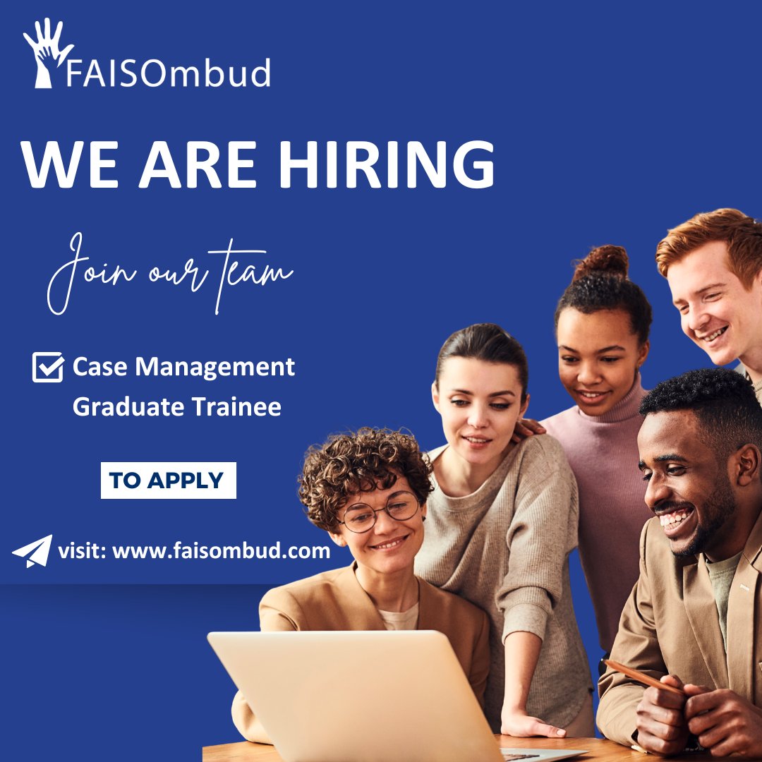 faisombud's tweet photo. Are you passionate about fairness in financial services and making a real difference in people’s lives?

The FAIS Ombud invites applications for a Case Management Graduate Trainee to join a 12-month structured programme in financial dispute resolution. Gain hands-on experience in case management while contributing to fair and ethical outcomes for consumers.