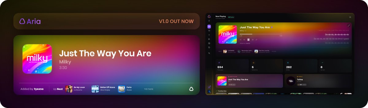1wayservices's tweet photo. 🎧 Aria Version 1.0
A fully rebuilt music experience for Discord with a brand new dashboard, synced lyrics, smarter queueing, AI features, personal libraries, insights, faster playback &amp; more.

Explore everything: https://t.co/jTyS3JhFHK
Add Aria: https://t.co/gqBLsO1LaA https://t.co/NApcjx9CA8