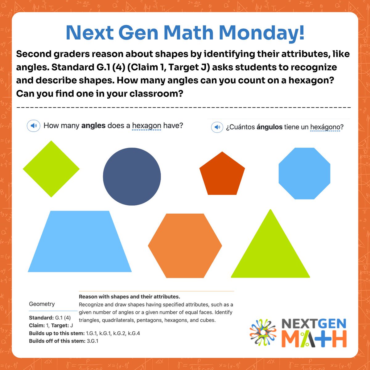 next_gen_math's tweet photo. 2nd grade geometry: counting angles to identify shapes.  What else? 📐 https://t.co/r29LmdhhsY