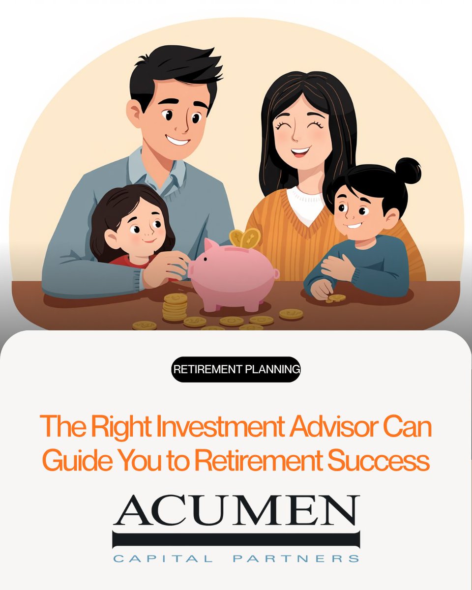 Acumen_Cap's tweet photo. The right investment advisor can help and guide you on your way to retirement helping prioritize your retirement objectives by setting financial goals. The earlier you start this process with an advisor the better. Do you have a solid plan for retirement?
https://t.co/Y0mib7D1tt https://t.co/iJWThl1uiM