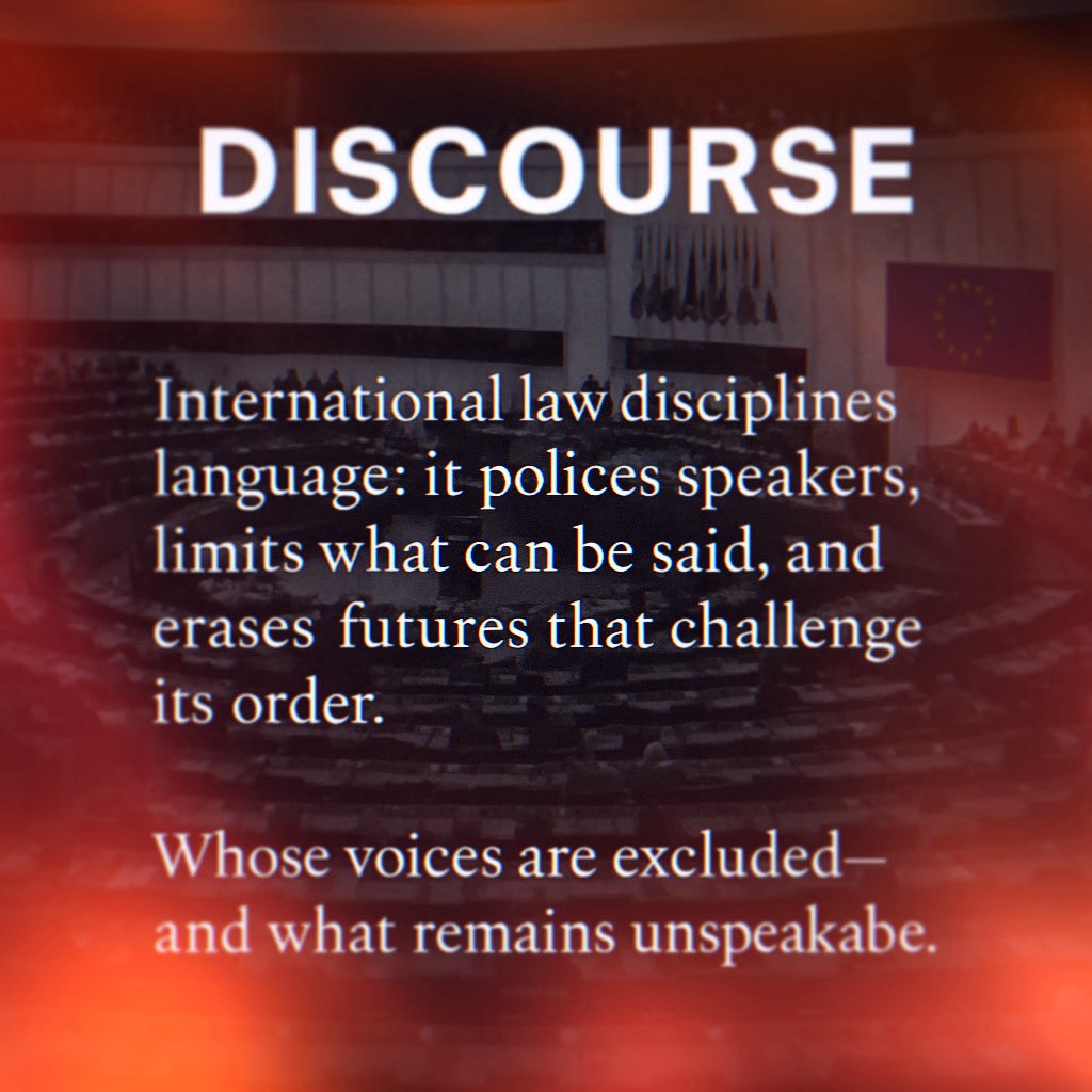 shehbender's tweet photo. International law is not neutral speech, it is a political discourse.
It polices who may speak, what can be said and which futures can be imagined.
Whose voices are excluded and what remains unspeakable? 

Curious? Please follow https://t.co/2f1mKCUvzU

#CounterDictionary  #TWAIL https://t.co/Zodd7UGKT8