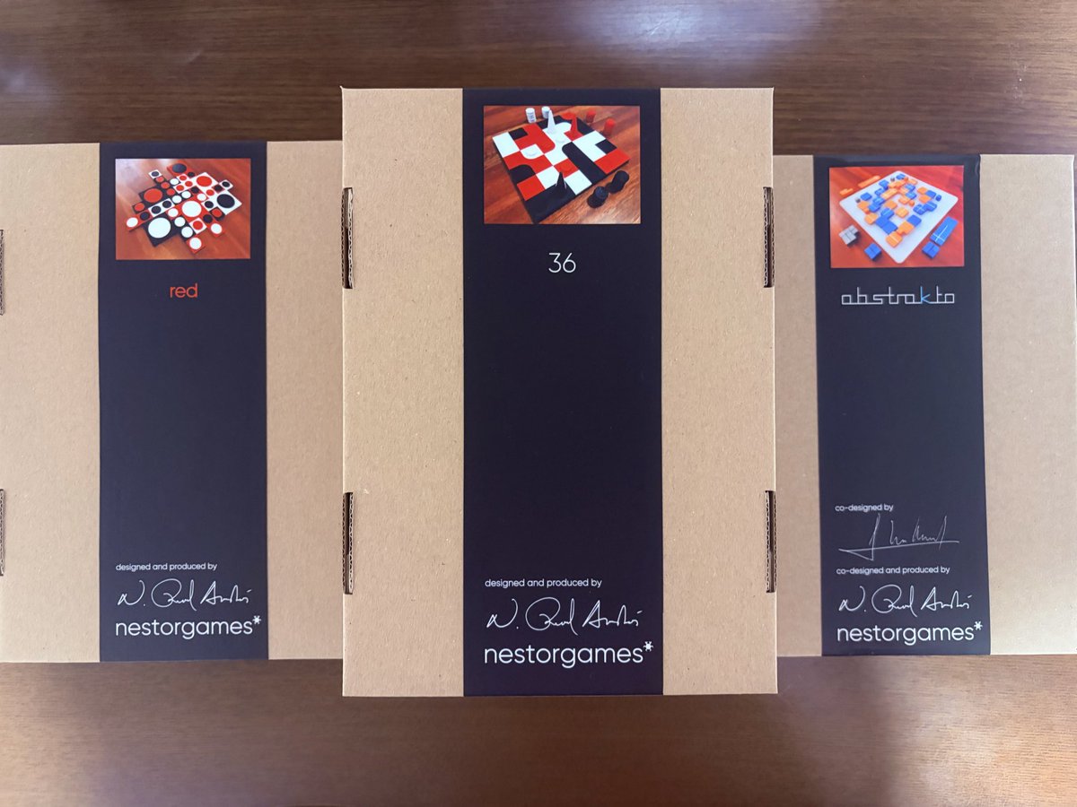 TAKAboardgame's tweet photo. @nestorgames The three pieces arrived safely today.

'Red' and '36' have a stylish contrast of red, black, and white.

I will cherish and use the last copies 'Abstrakto'.

Thank you, President Nestor. https://t.co/TNMSrZ45lr