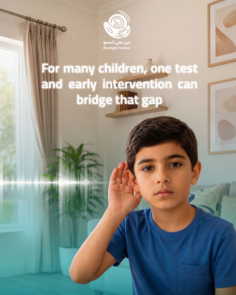 MyRightToHear's tweet photo. الصوت ليس مفقوداً…
قد يبدو بعيداً عن بعض الأطفال،
لكن فحصاً مبكراً وأيدي الأطباء المختصين قد تعيدهم بأمان إلى عالم السمع والصوت.

في شهر التوعية بالنطق والسمع،
لنكن الجسر الذي يقرّبهم من الحياة.
💙 لأن السمع بداية كل شيء.

Sound isn’t missing…
it may seem distant for some children,
but early screening and the hands of hearing specialists
can safely guide them back to the world of sound and hearing.

This Speech & Hearing Awareness Month,
let’s be the bridge that brings them closer to life.
💙 Because hearing is where everything
begins.

#من_حقي_أسمع #شهر_التوعية #SpeechAndHearingMonth #HearingMatters #MyRightToHear