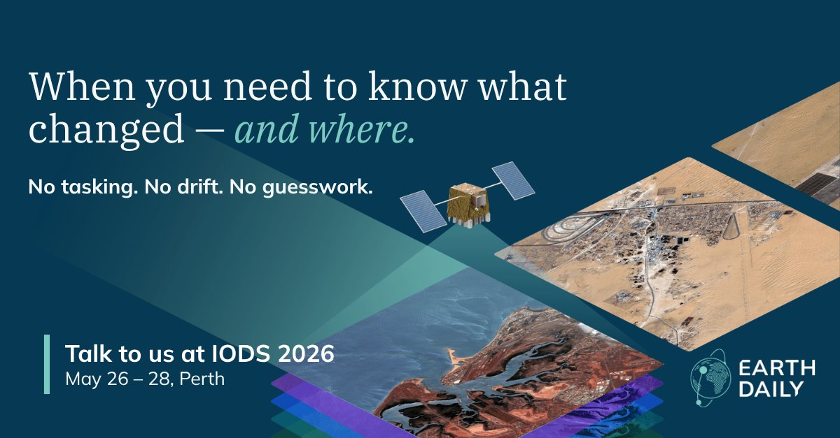 EarthDailyA's tweet photo. @EarthDailyA is pleased to sponsor #IODS2026, taking place May 26–28 in Perth, Australia.

Meet the team to discuss broad-area #changedetection across maritime approaches, infrastructure, and critical terrain.

#IODS2026 #EarthObservation #GEOINT https://t.co/TeNBy7nksI