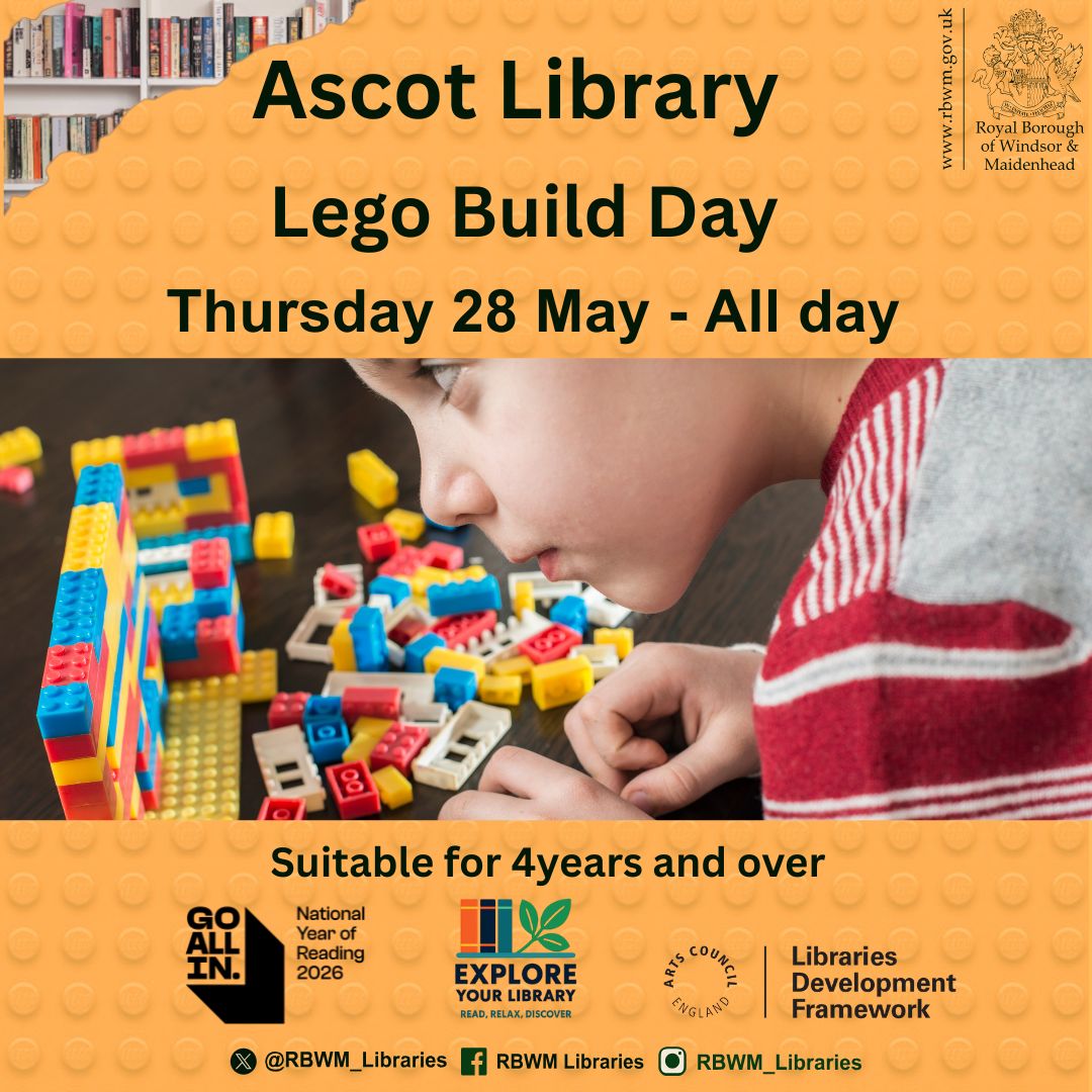 RBWM_Libraries's tweet photo. Get creative with Lego, build big or small!, and have fun with LEGO at the Ascot library.
No booking needed, just drop in and start building!
Thursday 28 May - All day
Suitable for 4 years and over.
#LibraryFun #FreeFamilyActivities #LEGO #ThingsToDo https://t.co/HAvUfj8ZAD