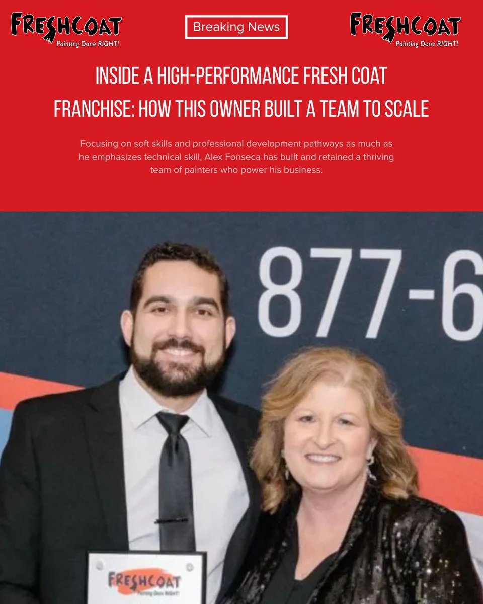 FreshCoatFran's tweet photo. Building a successful business starts with building the right team. 

Fresh Coat franchise owner Alex Fonseca has scaled his business by investing in both technical skill and professional development, creating a strong team culture that drives success.

https://t.co/8dnhyFJK0Z https://t.co/FLW4pQnDaJ