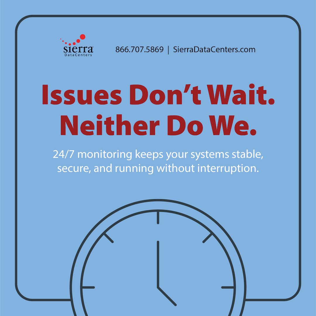 SierraDataC's tweet photo. IT issues do not follow a schedule. With around the clock monitoring, potential problems are identified and addressed before they impact your operations.
#ITMonitoring #DataCenter #ManagedServices #PittsburghBusiness #ITSupport #Infrastructure https://t.co/C86R350LFk