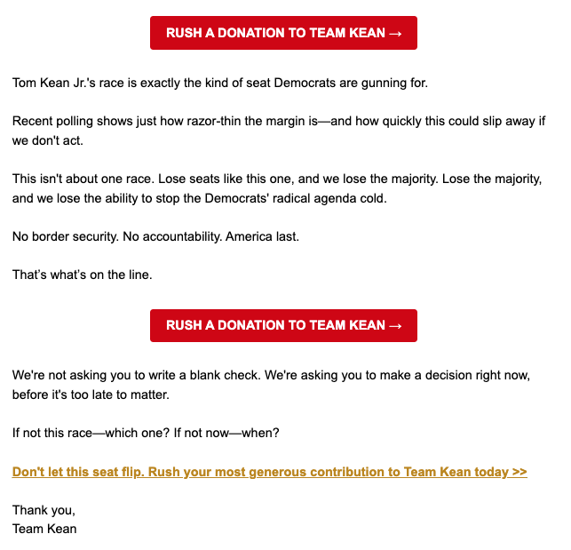 sully384's tweet photo. Kean's campaign hasn't stopped fundraising on its list either https://t.co/SPZPKrg93l