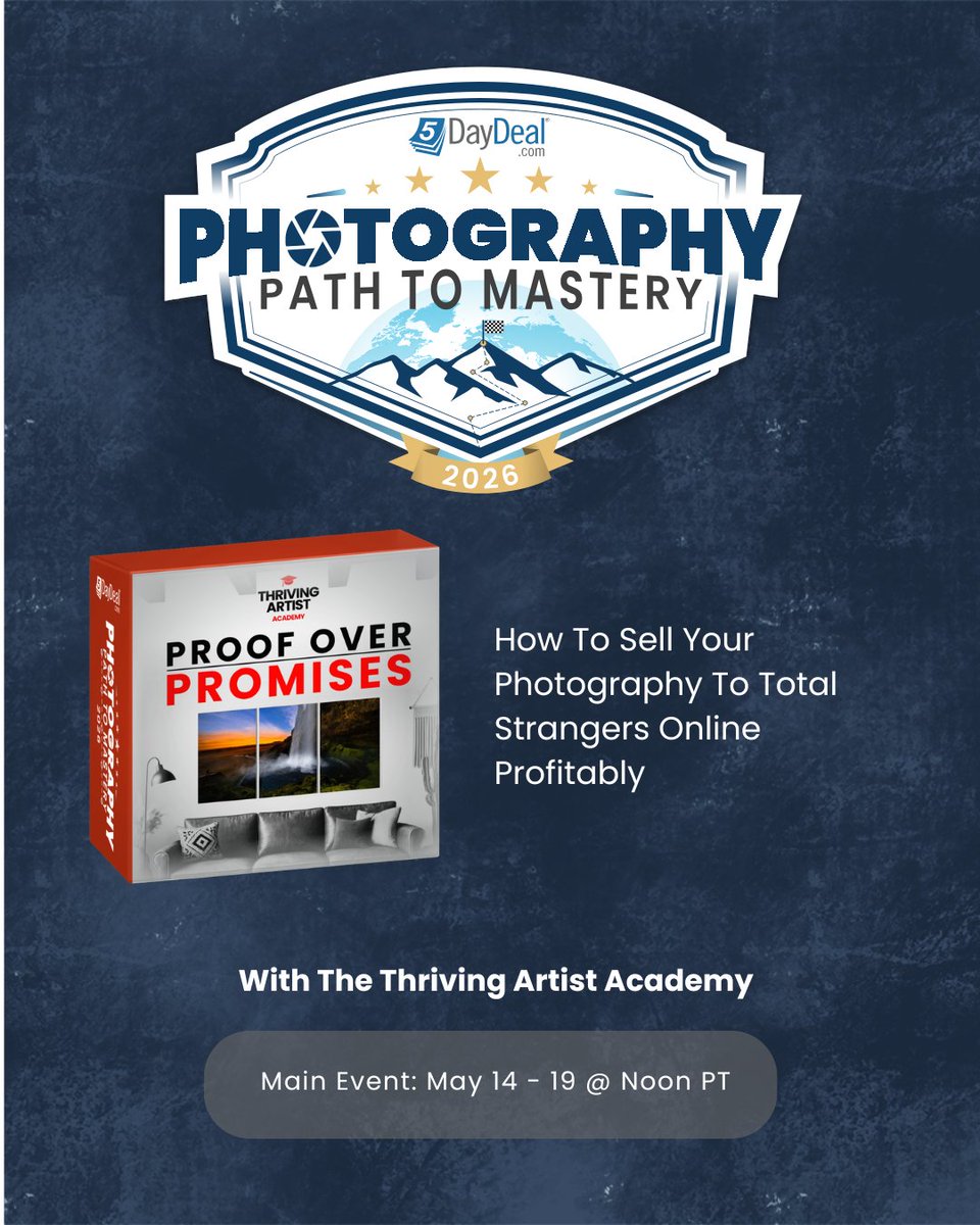 5DayDeal's tweet photo. Want to turn clicks into customers? ✨📸 watch Proof Over Promises and learn practical ways to sell your photography online to people who don’t already know you and do it profitably. https://t.co/KOrm837crd
Everything ends May 19 at noon PT. Giveaway entries are still open 🎁 https://t.co/j6TKtkFdTZ
