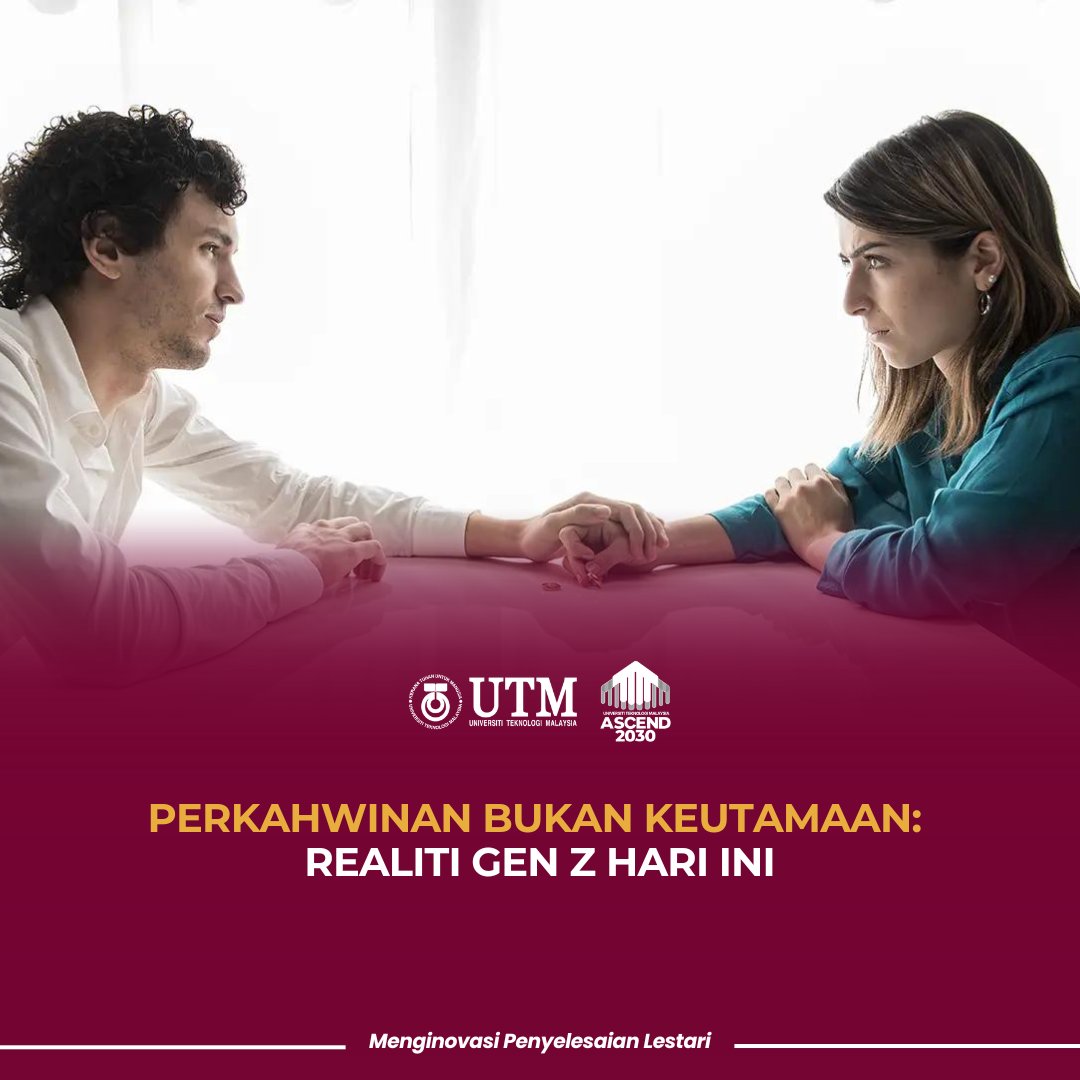utm_my's tweet photo. Menurut Dr. Nur Azmina Paslan dari Fakulti Sains Pendidikan dan Teknologi, Universiti Teknologi Malaysia, Gen Z tidak menolak perkahwinan tetapi lebih berhati hati sebelum membuat komitmen besar.

https://t.co/hUZ2uVUGXY

#UTMNews
#UniversitiTeknologiMalaysia https://t.co/5drpADpqWy