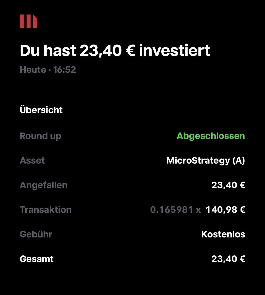 FlyTo1BTC's tweet photo. Round UP geht in $MSTR ⚡️🧡
23,40€ Stand jetzt, in 3 Jahren werden wir sehen.. https://t.co/zHgALc2L9N