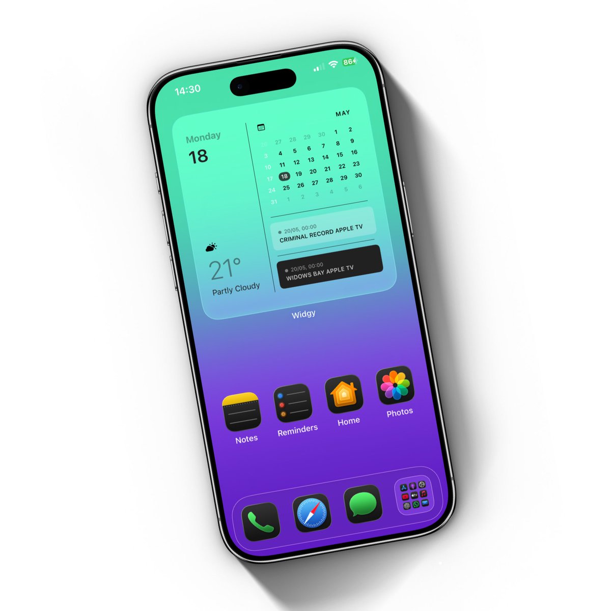 Venero_Antonio3's tweet photo. Today’s setup 
#widget from Glasgow pack by @Hewoood and available here https://t.co/wgBpB5jtqb
.
#mockups by @screenshot_pro 
#homescreensetup #iossetups #ios #ios26 #Apple #iPhone #wallpaper https://t.co/1WtQJBaAP0