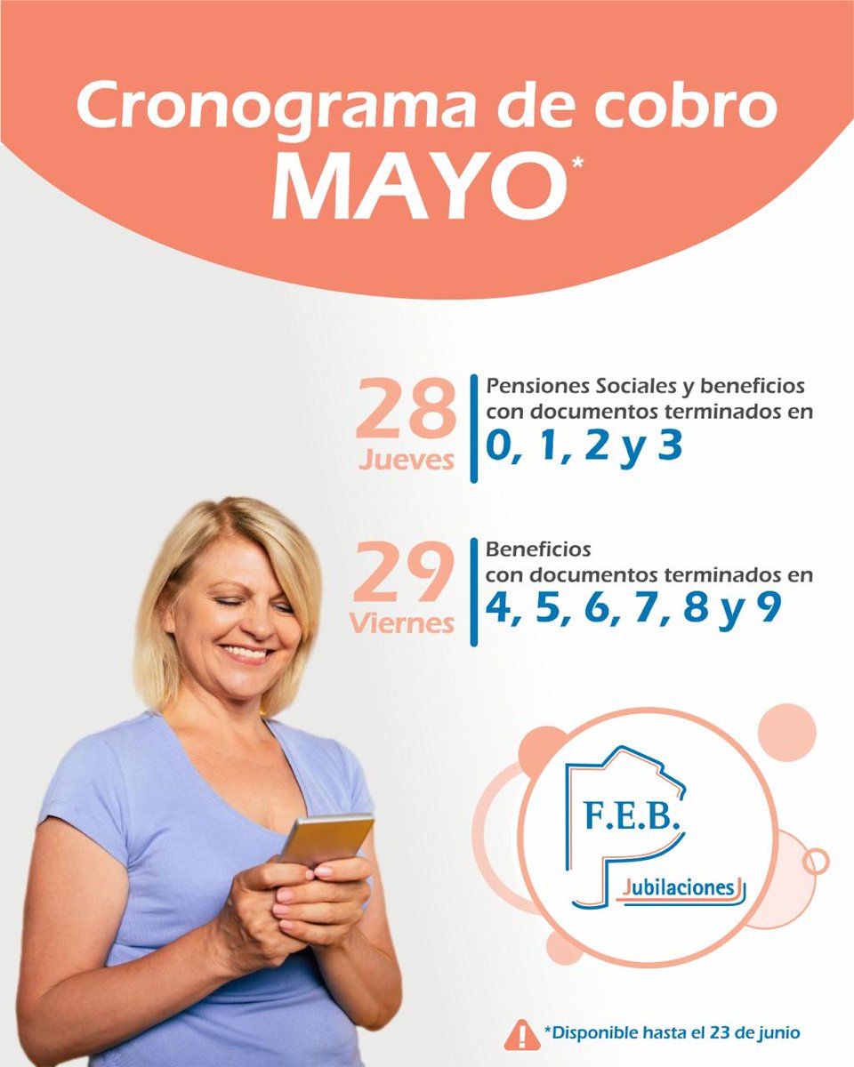 LaFEB's tweet photo. 🔴 #Jubilados 🔴
🗓️ Cronograma #Mayo https://t.co/EMSeTahpsN