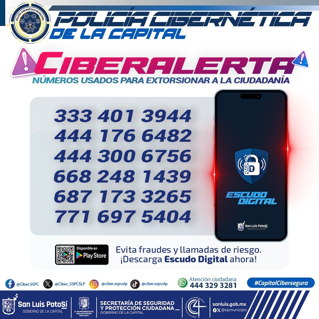 Ciber_SSPCSLP's tweet photo. 📷 CIBERALERTA 📷 📷 Descarga Escudo Digital y protégete de números utilizados para extorsión y fraude.  📷https://t.co/oGsFW9rLjJ...   📷 Actúa de manera preventiva: 📷 No contestes llamadas de números desconocidos. 📷 No compartas información personal o bancaria. https://t.co/9nNxlIAKya