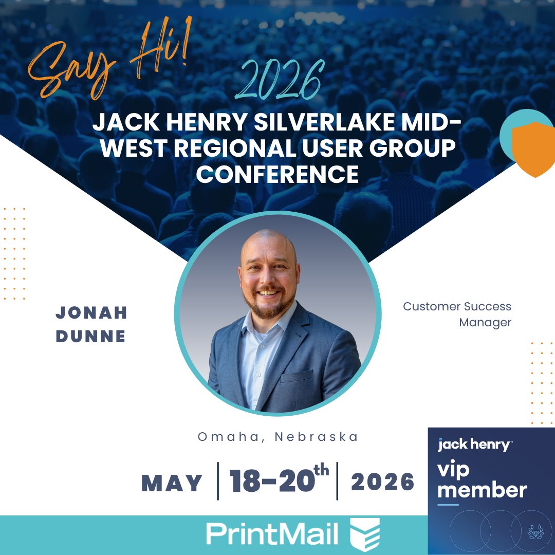 _printmail's tweet photo. 🌟 We’re live at the Jack Henry Midwest/Mid-States Regional User Group Conference in Omaha!

The PrintMail team is on site from May 18–20 and ready for a few days of conversations, insights, and collaboration with fellow Jack Henry SilverLake users.

We’re looking forward to connecting and talking through ways to streamline statement delivery, improve customer communications, and drive operational efficiency.

If you’re attending, be sure to stop by and say hello — or keep an eye out for our team around the event. We’d love to connect.

👉 Learn more:
https://t.co/UUUdj2hB1l