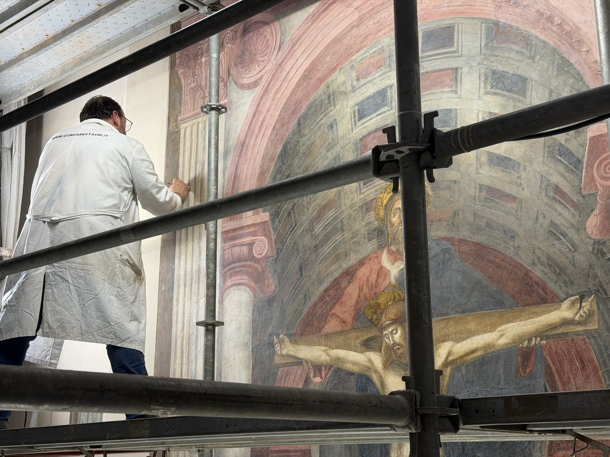 adamkrell's tweet photo. We so enjoyed observing firsthand the restoration of the fresco of the Trinity by Tommaso Guidi, known as Masaccio (1425-1426), at the Basilica of Santa Maria Novella in Florence. https://t.co/SBmuXV5IRx