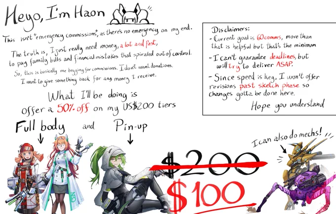 Heyo!
I need help, so I'm offering a discount
I explain a bit more on the post

if you are interested, just send me a dm! 