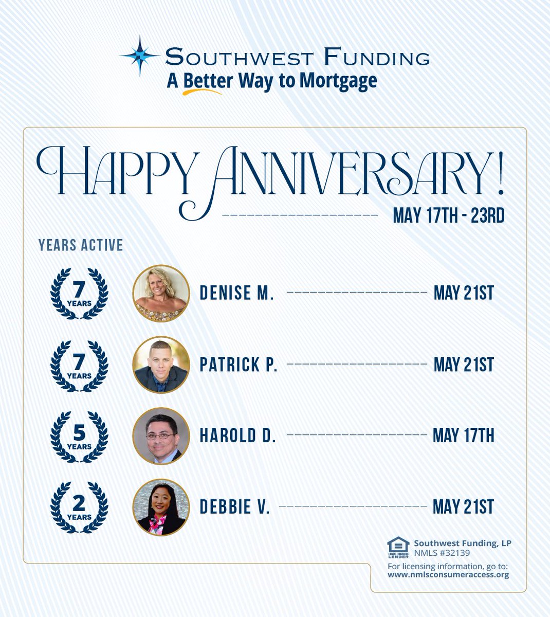 swfunding1's tweet photo. We are thrilled to honor our staff anniversaries this week!⁠
⁠
We appreciate your commitment and effort! 🎉⁠
⁠ ⁠
#AnniversaryAtWork #TeamGratitude #SWFunding #SouthwestFunding #ABetterWayToMortgage #ExcellentWorkplace #YearsOfService #CareersInMortgage #WorkAnniversaries https://t.co/cPIeXxiDve