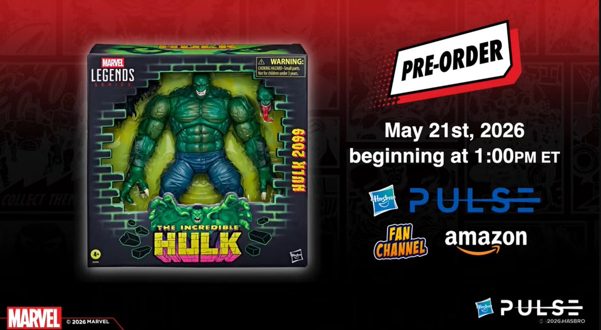 UnleashedFigs's tweet photo. Marvel Legends Hulk 2099
Pre-Ordine: 21 Maggio
#hasbro #MarvelLegends https://t.co/GWRUrKZbmB
