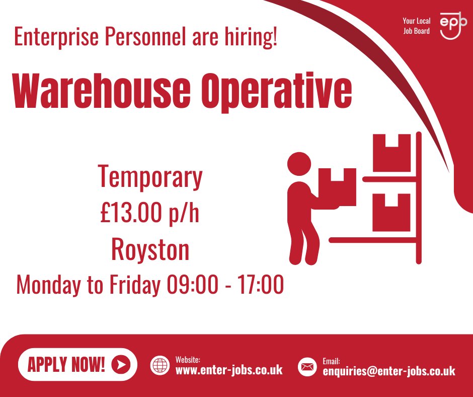 EnterJobs's tweet photo. Enterprise Personnel are seeking a reliable and physically fit Warehouse Worker to join our clients team. The successful candidate will be responsible for handling materials, operating equipment, and ensuring the smooth flow of goods within our warehouse environment https://t.co/dZ5OFGxiM2