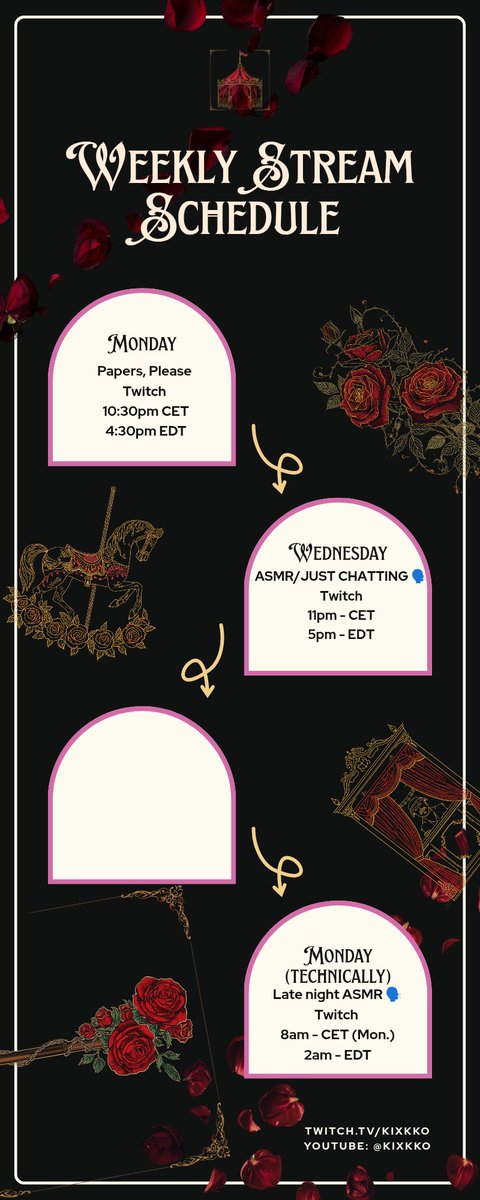 Kixkko's tweet photo. THIS WEEK STREAM SCHEDULE 📌

- Wednesday stream might be 'Papers, Please' part 2 if I don't finish the game today
- Vod uploads (Youtube): Tuesday and Saturday 
- YouTube Shorts uploads: Wednesday / Saturday / Sunday 

(Since I travel this week the schedule might be changing❤️) https://t.co/zypouZCVAw